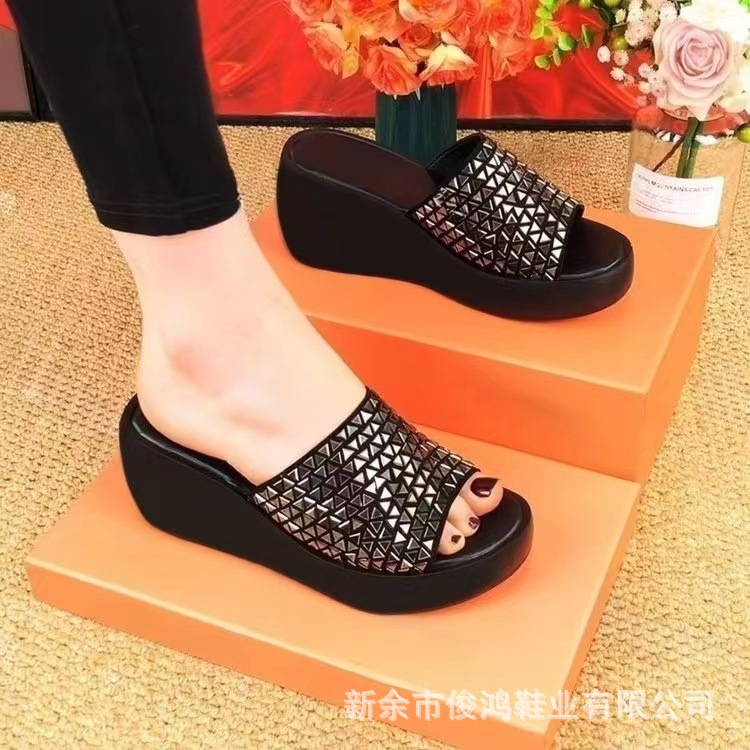 35-42 plus size Fish Mouth Wedge Slippers Women's Summer Outer Wear Thick Sole 2024 New Sandals Mother Sandals Women