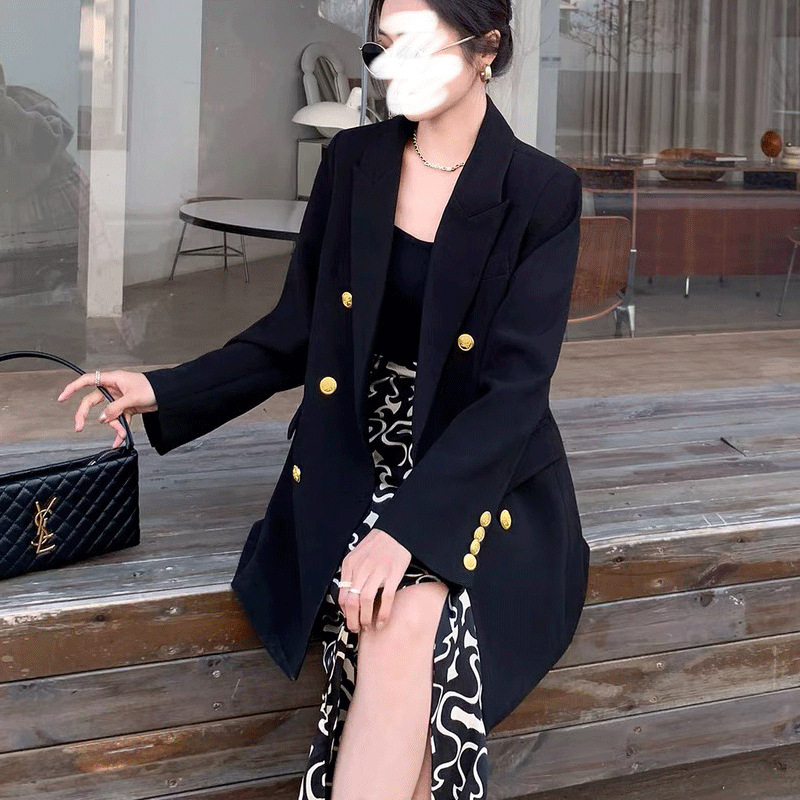 новый большой размер 2024, свободный пиджак с металлической пряжкой, однотонный костюм весна и осень [6617]