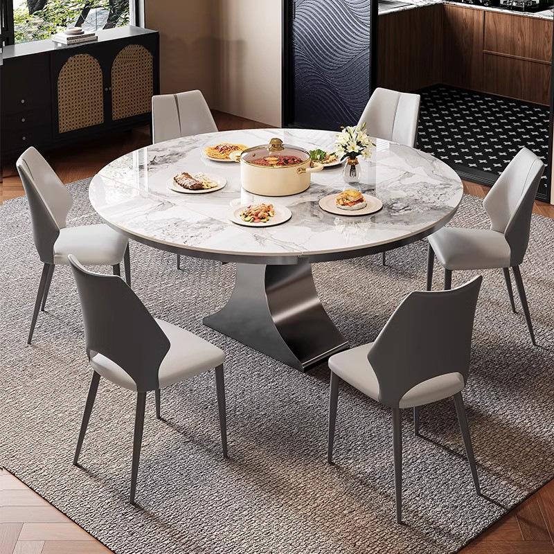 Fangyuan Dual-purpose Retractable Rock Plate Dining Table Light Luxury Stainless Steel Multifunctional Folding Round Table Household Warm Chopping Board Dining Table