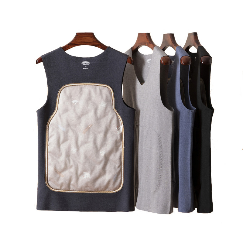 Down Thermal Vest Style Men's Velvet Thickeneded Vest Autumn and Winter Belly Protection Bottoming Shirt One Piece Lightweight