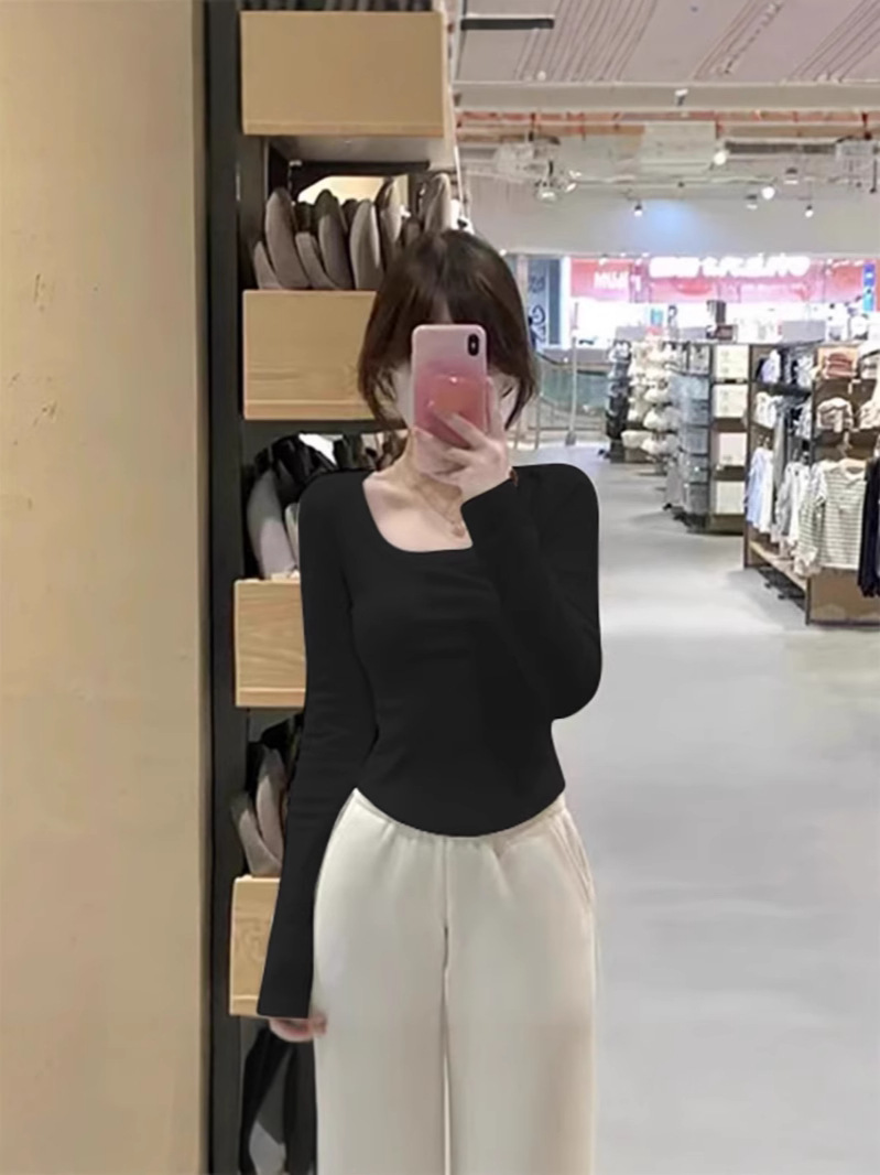 300g German Velvet Long-Sleeved T-Shirt Bottoming Shirt for Women U-Neck Sexy Top Autumn and Winter Bottoming Shirt Sweet Style Baby Skin Grade Long-Sleeved