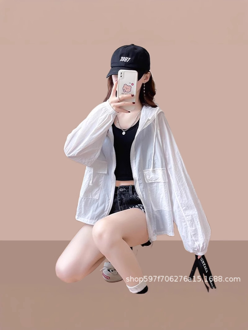 2025 New Arrival Sun-Protective Clothing Women's Anti-Ultraviolet Light Summer Fashionable Loose Hooded Zipper Thin Casual