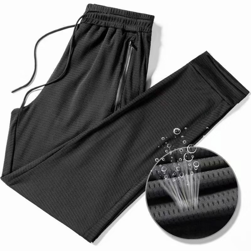 Summer Large Size Ice Silk Pants Men's Plus Size Casual Pants Outdoor High Elastic Breathable Sports Pants Thin Mesh Pants