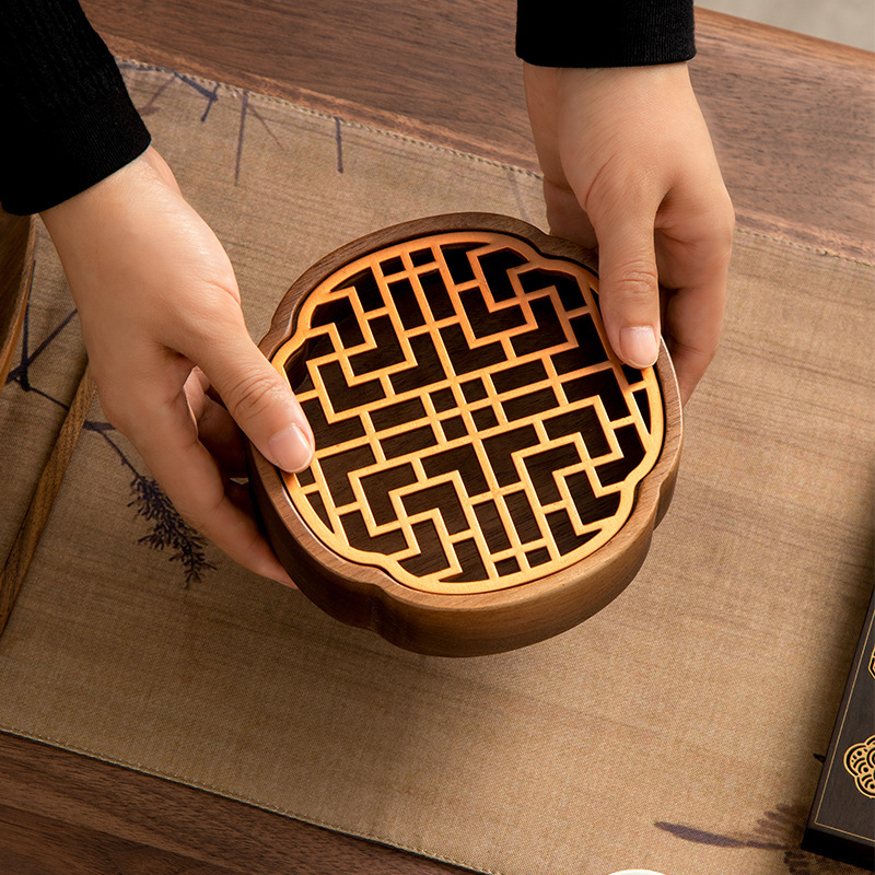 Walnut Pot Dry Bubble Tray Household Small Tea Tray Water Storage Tea Tray Solid Wood Dry Bubble Table Tea Tray Light Luxury Pot Cup Holder