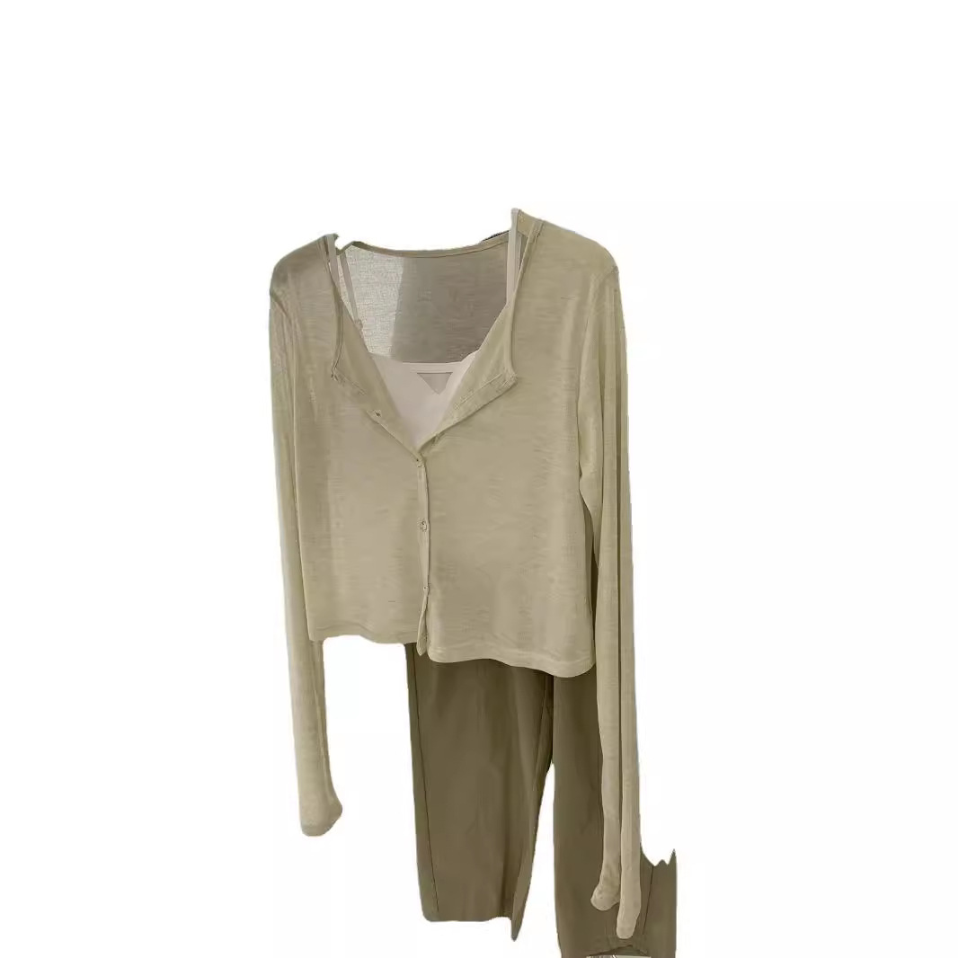 Summer Sun Protection Cardigan Women's Suspender Skirt Vest Outer Blouse Thin Short Long Knitted Ice Silk Shawl for Small People