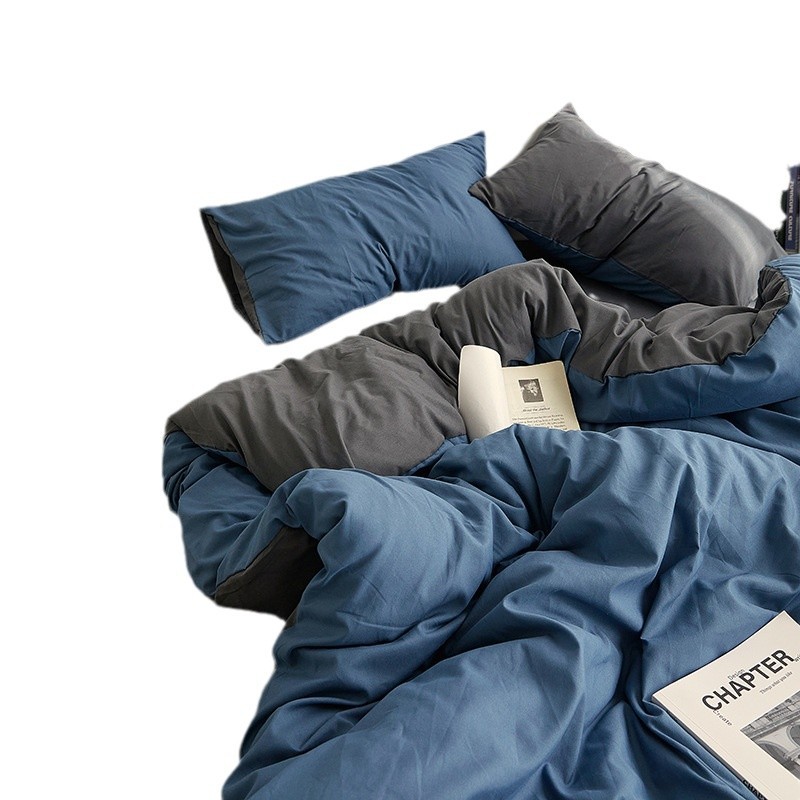 Bed Multi-Piece Set Ins Four-Piece Set Washed Cotton Dormitory Bed Sheet Quilt Cover Solid Color Double-Piece Simple Three-Piece Bed Hat