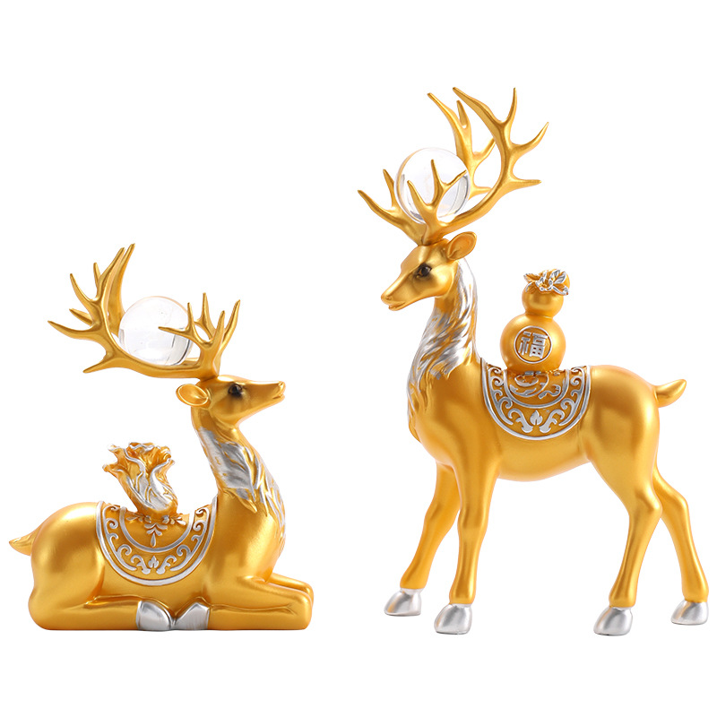 New Large Deer Pair Cabbage Gourd Deer Relaxation Chinese Style Sika Deer Ornaments Decorations Entrance Wine Cabinet Living Room