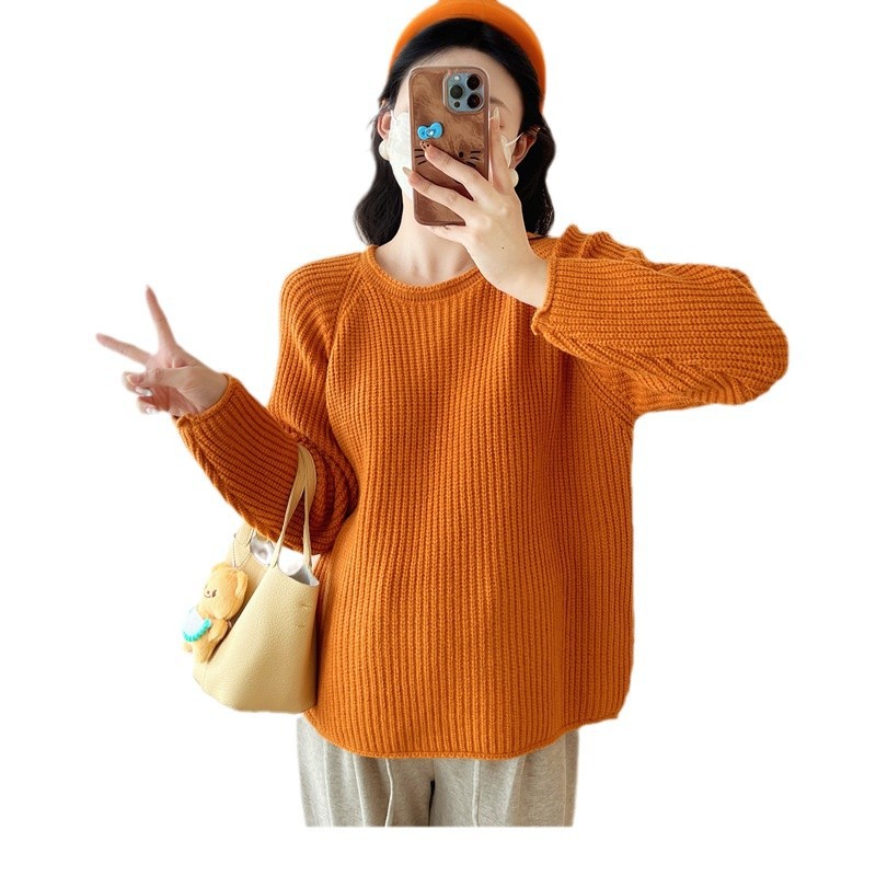 Pregnant Women's Autumn and Winter New Korean Style Fashion All-match Loose Slimming Sweet Age-reducing Sweater Sweater Trendy Pregnant Women's Wear