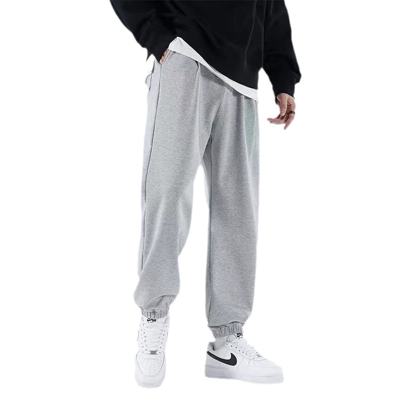 【100% Combed Cotton】Autumn and Winter Casual Sports Pants with Fleece Lining, Thickened, Loose Fit, Large Size Jogger Pants for Men