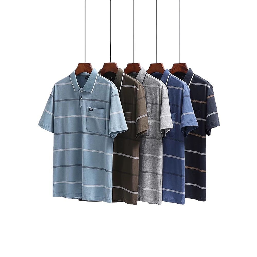 Cross-border foreign trade striped short-sleeved polo shirt men's summer new simple high-end sense lapel t-shirt casual business