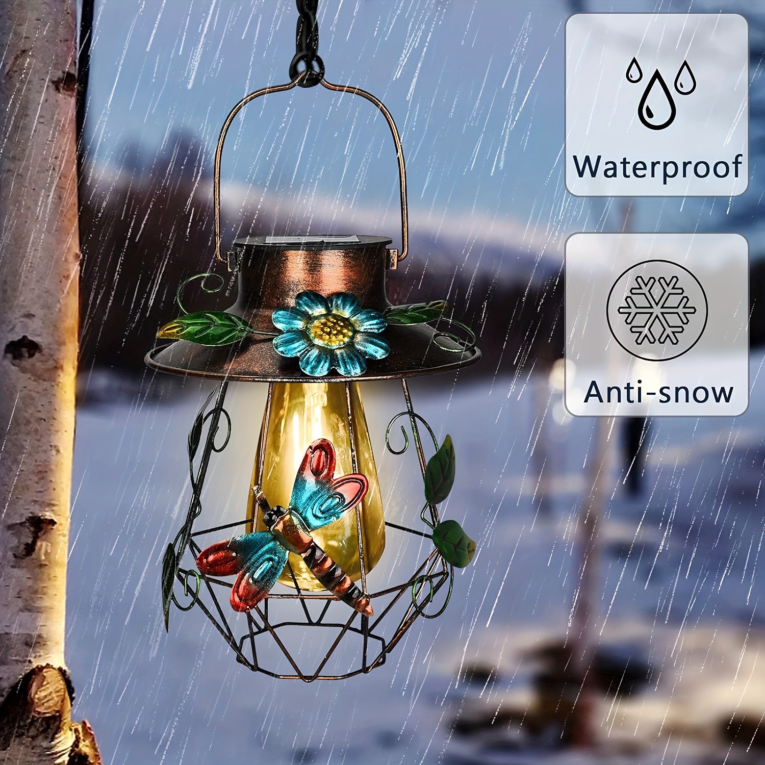 2025 New Cross-Border Dropshipping 1 Solar Chandelier with Metal Dragonfly Decoration Cross-Border