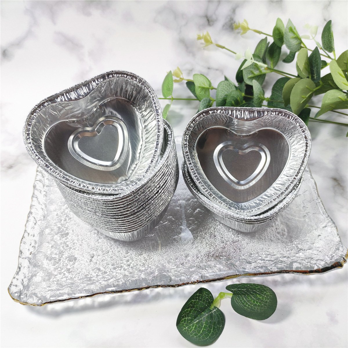 Disposable heart-shaped tin paper box 1222 heart-shaped cake mold air fryer baked egg round household aluminum foil box