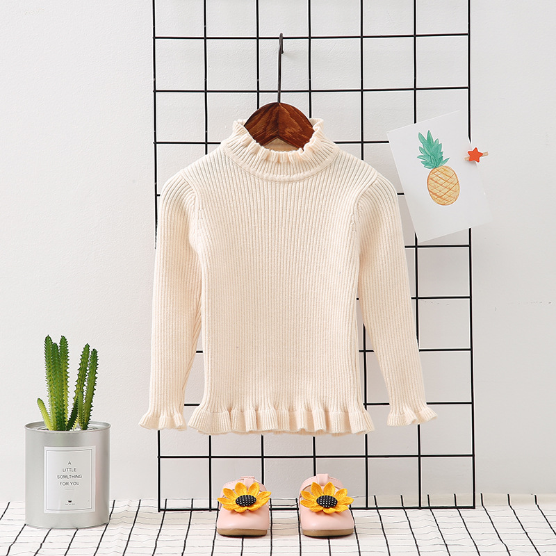 Girls' Sweater 1-2-3-4 Years Old Children's fleece-lined Warm Sweater Baby Girls' Thickened Long-Sleeved Base Sweater