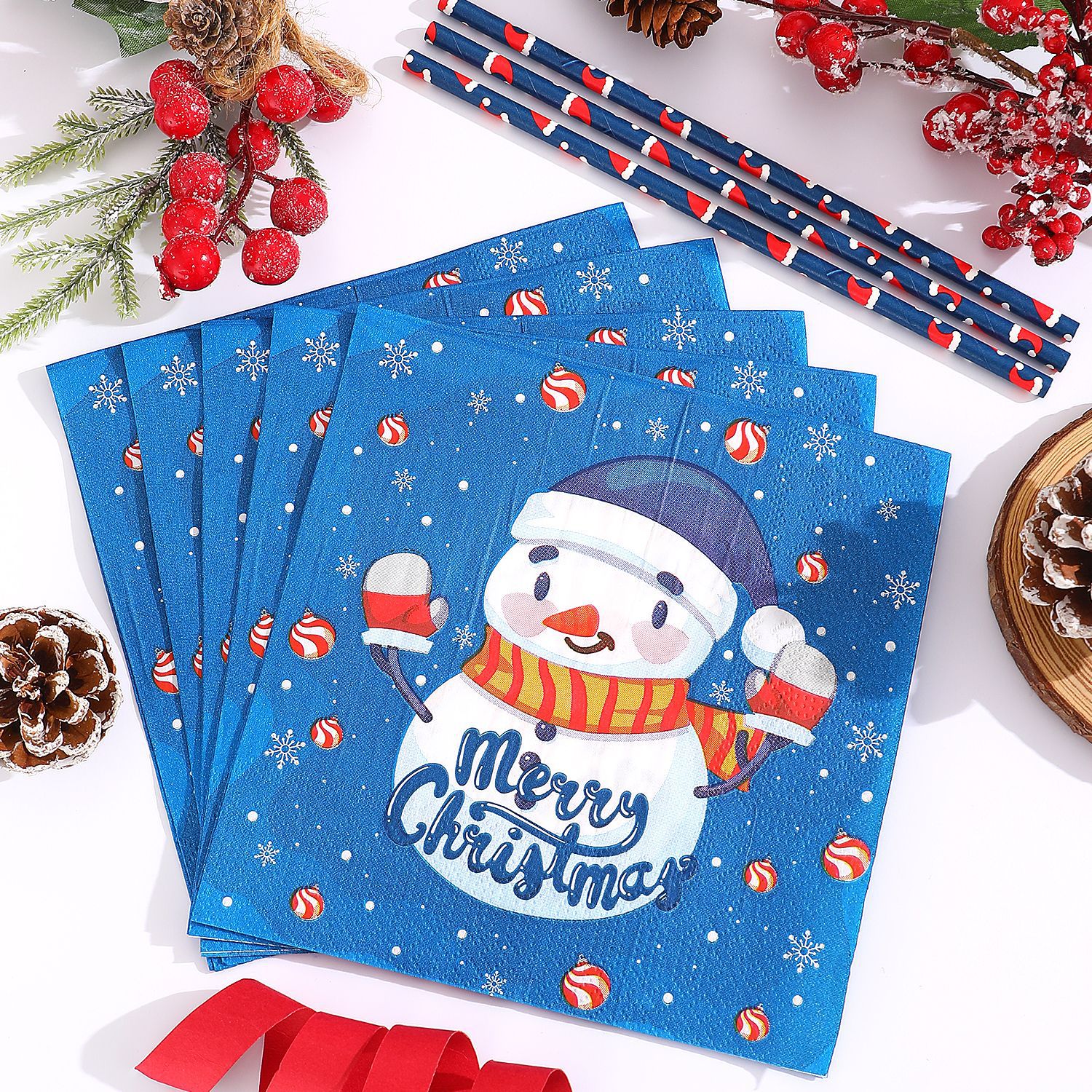 New Red Christmas Paper Towels Santa Claus Crystal Ball Blue Snowman Various Style Paper Towels Available in Choice