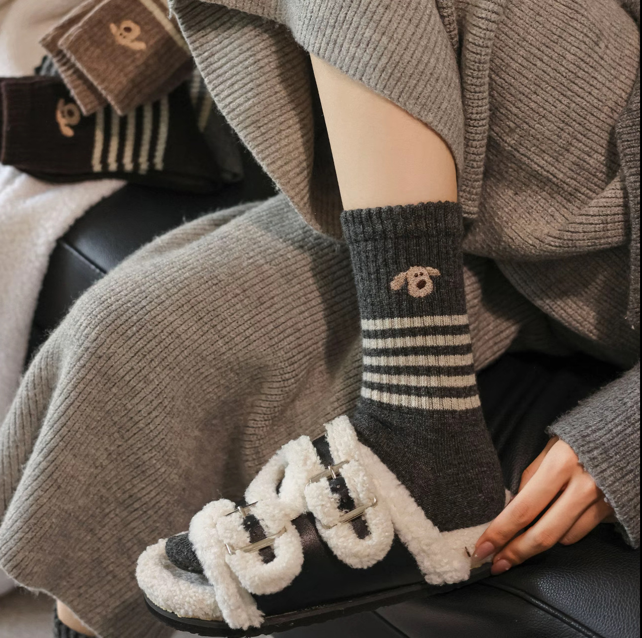 Шерстяные носки для женщин осенью и зимой, утолщенные и теплые, полосатые, винтажные носки средней длины