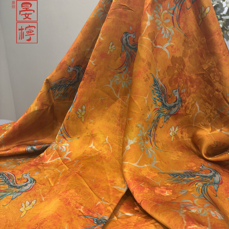 Phoenix Flower Blooming Fragrant Cloud Yarn Fabric Imitation Mulberry Silk Classy National Style Clothing Fabric Cheongsam Vest Cloth Head Wholesale