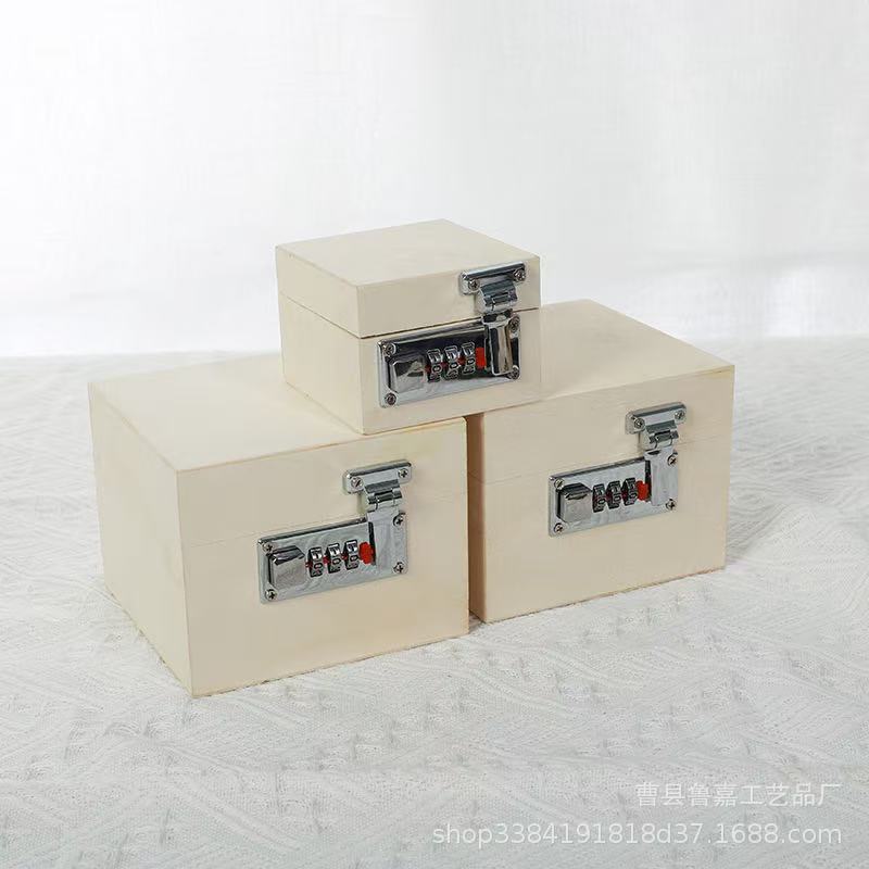 Solid Wood Password Lock Wooden Box Internet Celebrity Flip Square Wooden Box with Lock Bamboo Box Blind Box Source Manufacturer Supports Customization