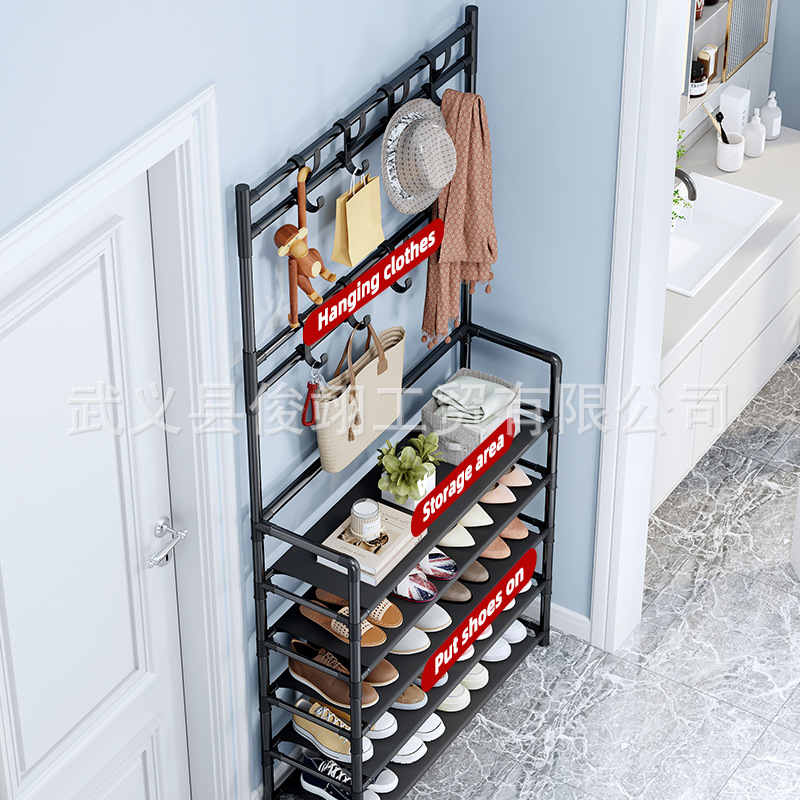 Multi-Layer Household Shoe and Hat Rack, Coat Rack, Entryway Shoe Rack, Student Dormitory Rental House Storage Rack, Metal Shoe Rack