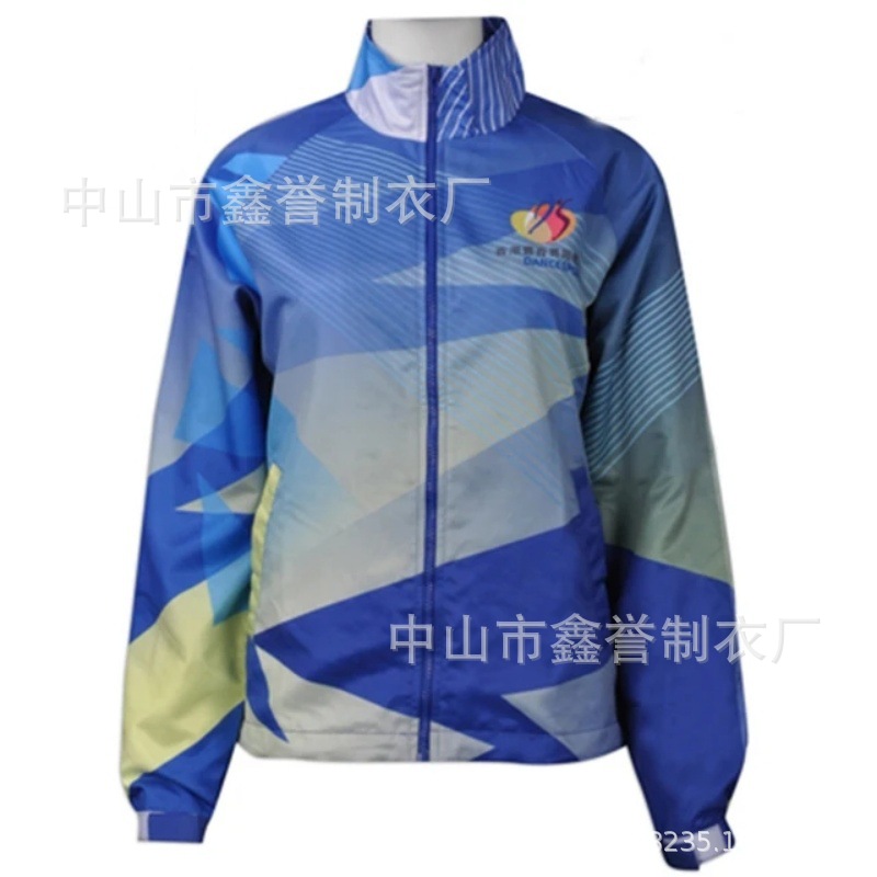 Custom Woven Sublimation Hooded Advertising Windbreaker Polyester Waterproof Outdoor Sport Jacket Embroidery Group Wear Silk Print