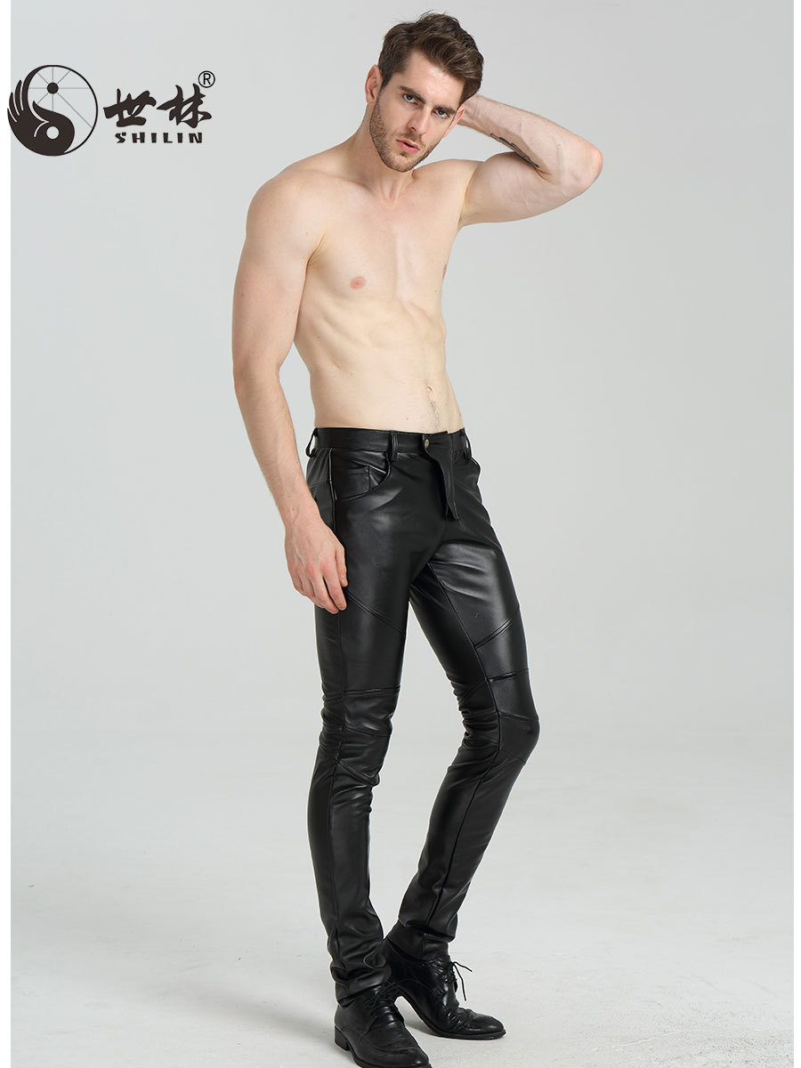 2025 Cross-Border Spring and Autumn New Leather Pants Men's Small Leg Pants Motorcycle Korean Version European and American Large Size Men's Velvet Pu Pants Wholesale