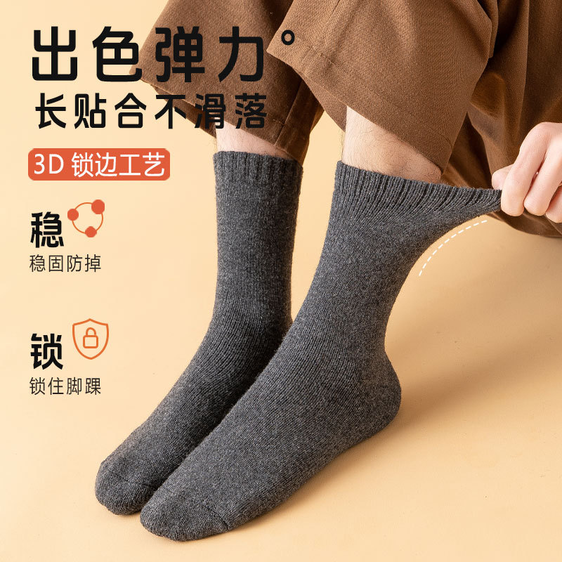 Wool socks men's autumn and winter men's thickened fleece-lined warm velvet terry stockings super thick floor socks winter