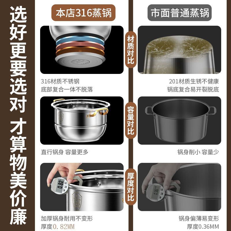 Thickened Stainless Steel Double-Layer Steamer Household Two-and Three-Layer Pot Large Soup Pot Steaming Fish Steaming Pot Induction Cooker Gas Stove