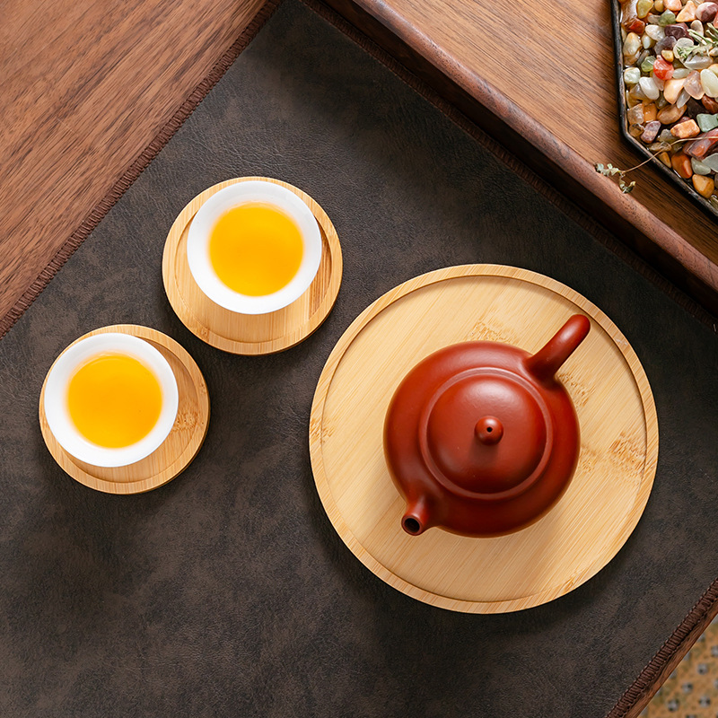 Bamboo Wooden Round Tray Succulent Flower Pot Bamboo Tray Dessert Tray Accessories Insulated Non-Slip Bamboo Special-Shaped Multi-Tea Coaster Batch