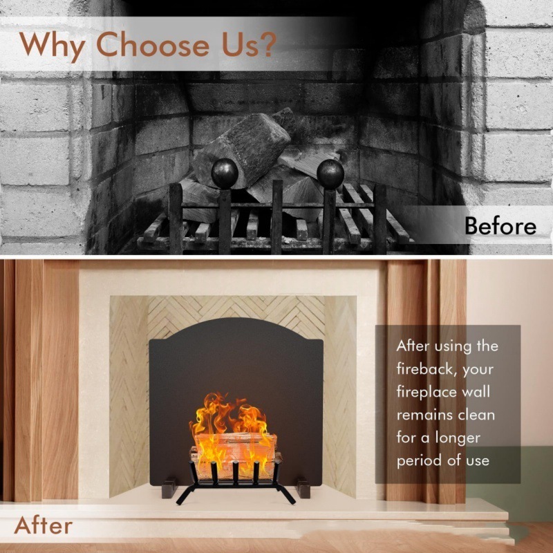 Cross-Border Temu 19inch Fireplace Back Fire-Iron Fireplace Back Plate with Feet | Fireplace Wall Protection Fireproof Heat Insulation Board