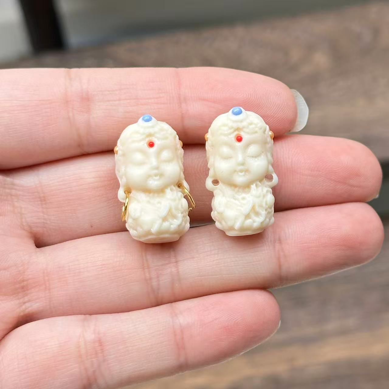 Ivory Fruit Tara Carving with Bead Powder Pressed DIY Bodhi Fruit Bracelet Super Cute Accessories Handheld Accessories for Men and Women