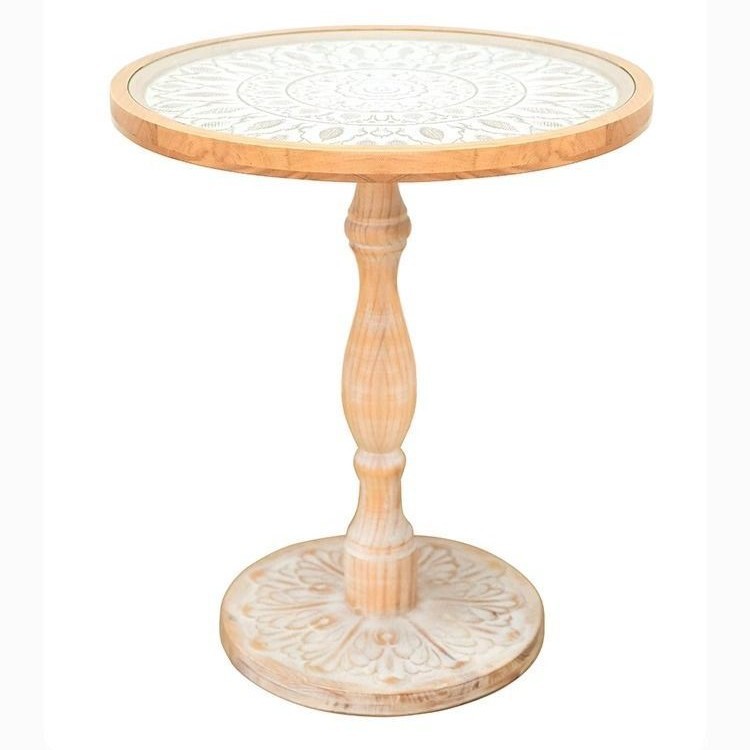 French Retro Old Small Round Table Coffee Table Middle Ancient Corner Table Leisure Internet Celebrity Homestay Balcony Carved American Coffee Table