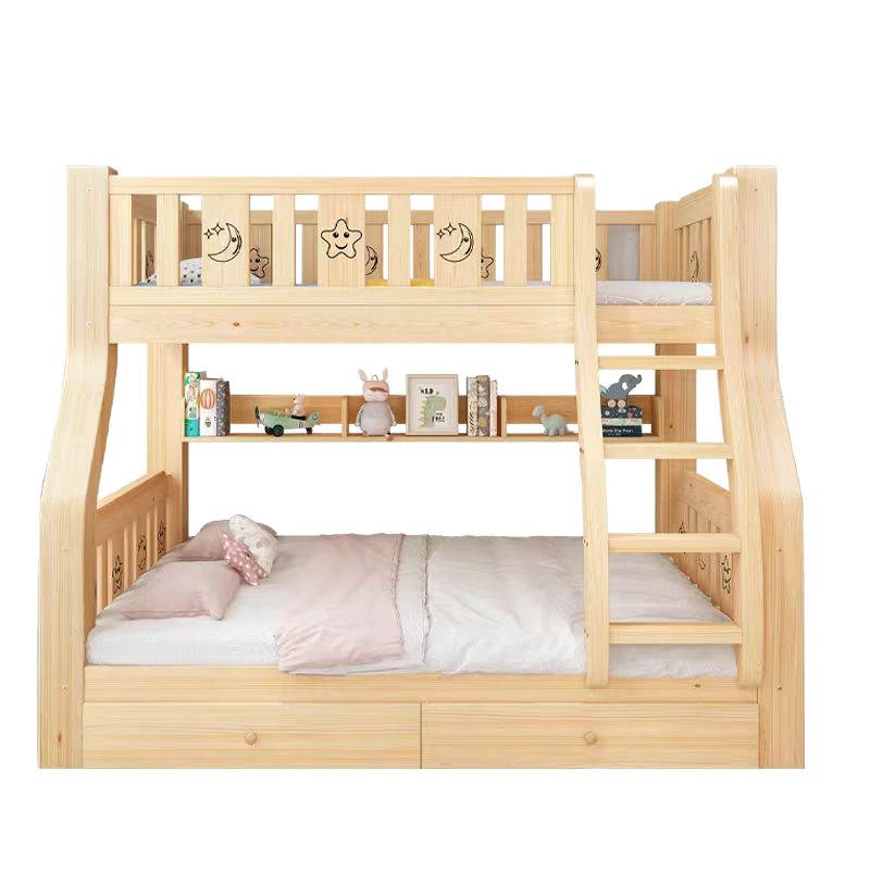 Solid Wood Bunk Bed, Two-Story Loft Bed, Double Bed with Desk Underneath, Small Apartment Children's Bed, Double Bed with Trundle Bed