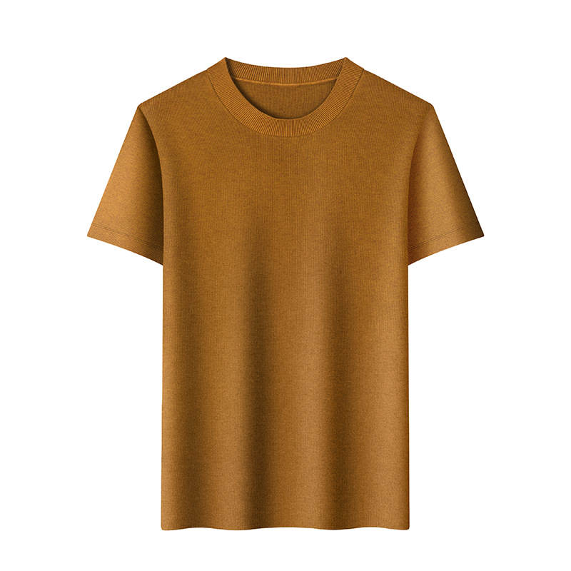 Worsted Wool Round Neck T-Shirt Not Pilling Soft High Quality Men's Short Sleeve Knitted T