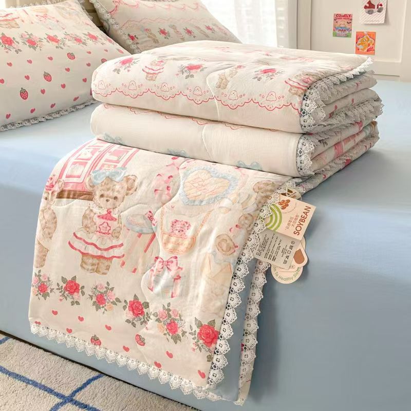 New Lolita Class a Summer Cool Quilt Princess Style Girly Heart Air Conditioning Quilt Student Dormitory Machine Washable Children's Quilt Core