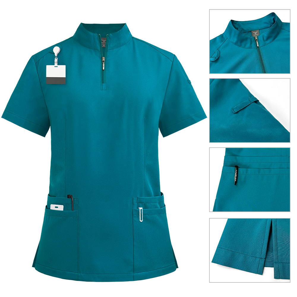 Vertical Collar Zipper Doctor Nurse Work Uniform Surgical Clothes Surgical Clothes Hand-washing Clothes Operating Room Straight Pants Solid Color