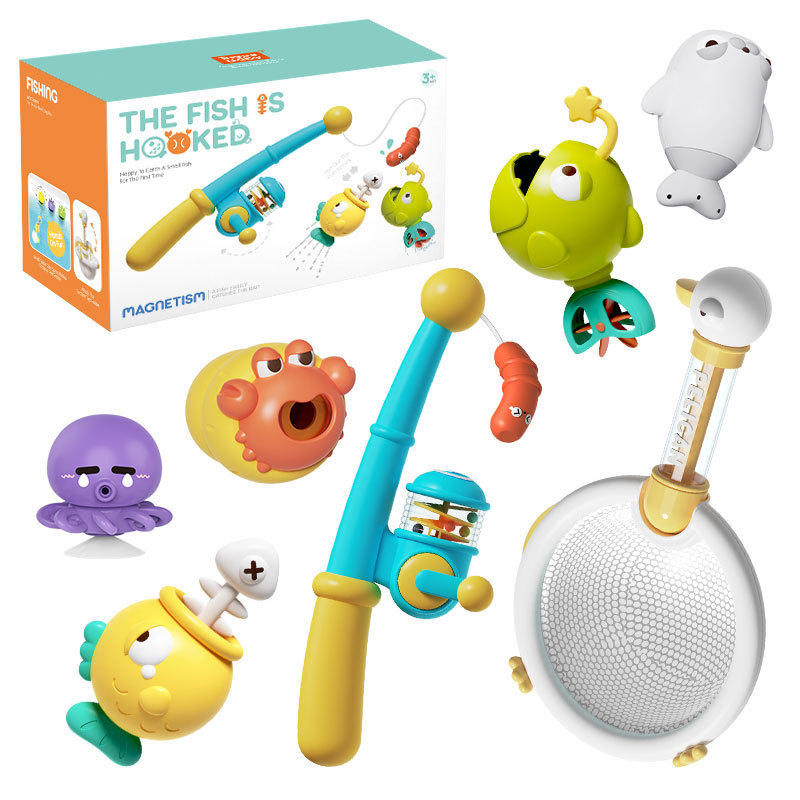 Cross-Border Export Amazon Magnetic Fishing Net for Infants and Children Marine Life Bath Bubble Shower Bathroom Toys