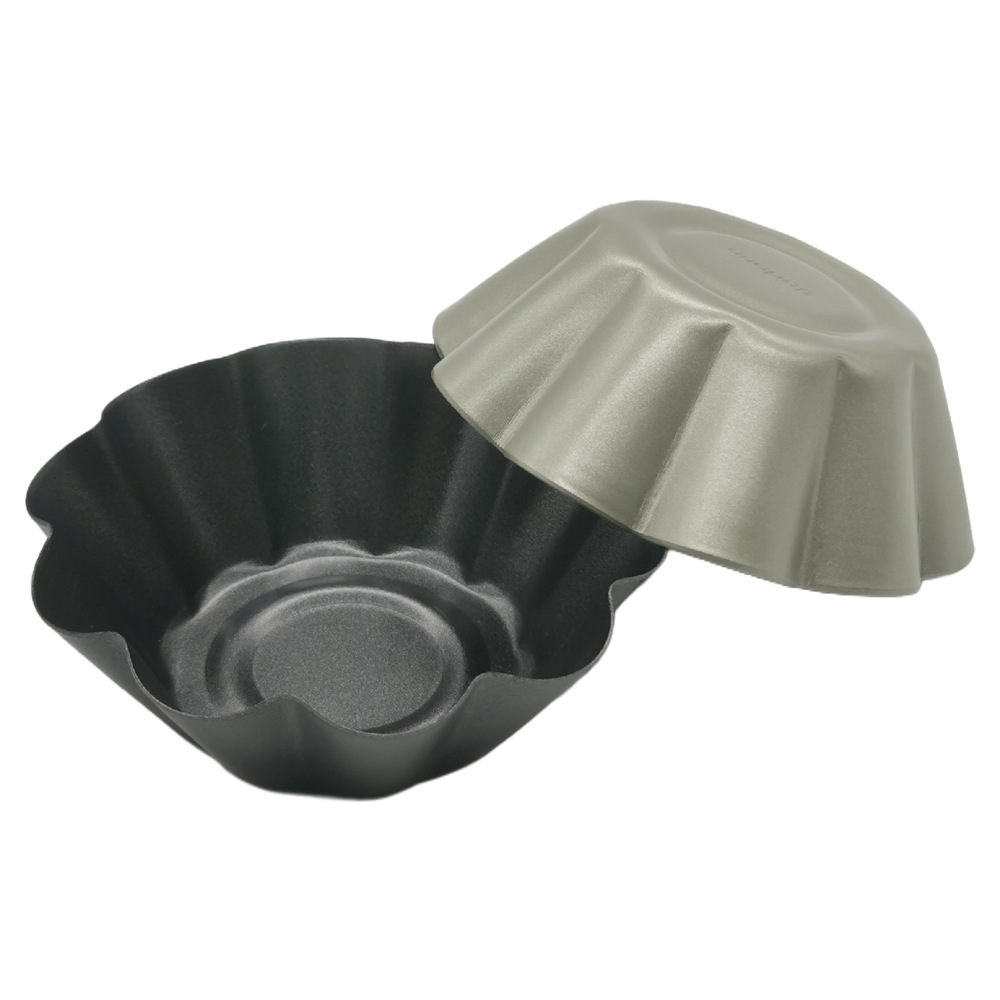 Cross-border round egg tart mould thickened carbon steel non-stick flower egg tart cup holder baking pudding cake mould