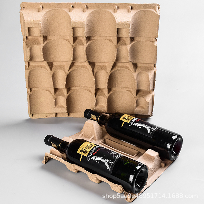 Manufacturer Processes and Customizes Biodegradable and Environmentally Friendly Pulp Membrane Plastic Lined Wine Bottle Holder to Prevent Shock and Impact Packaging Protective Paper Holder