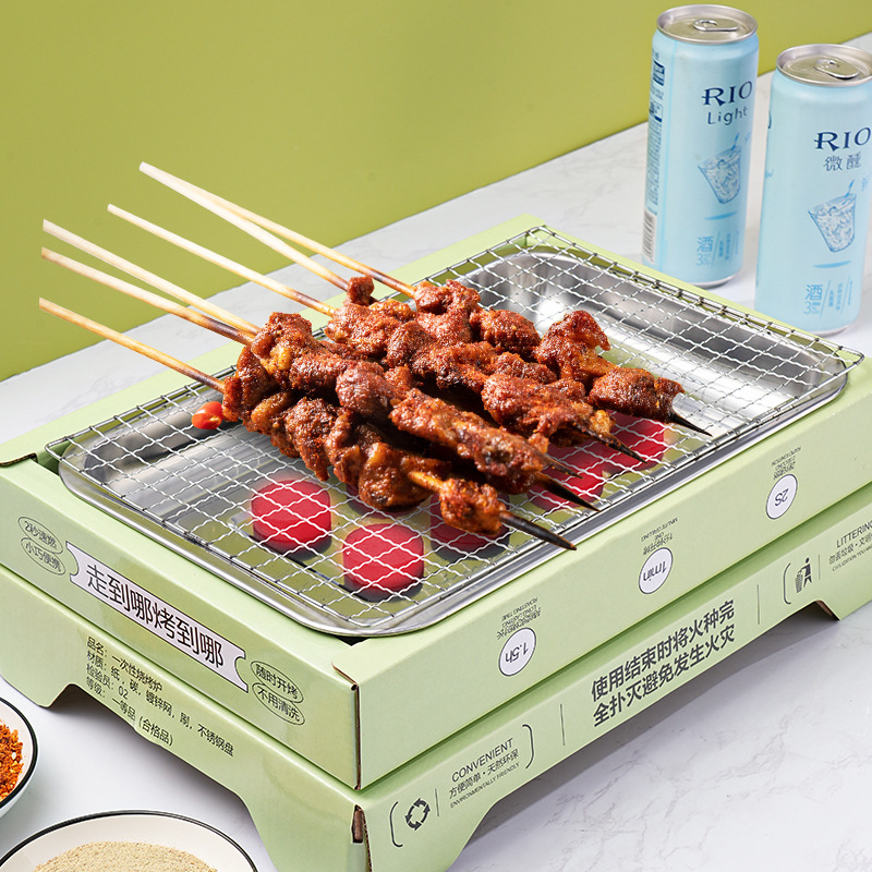 Free 50 Carbon + 1 Set of Disposable Barbecue Grill for Tea Making at Home, Outdoor Camping Style Picnic Barbecue Grill Carbon Grill