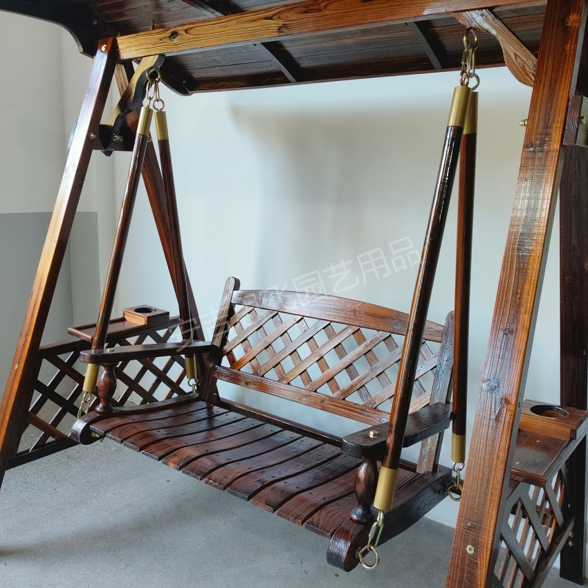 Angie Sifei North America Outdoor Courtyard Solid Wood Ceiling Swing Double Hanging Chair Wooden Swing Hanging Basket