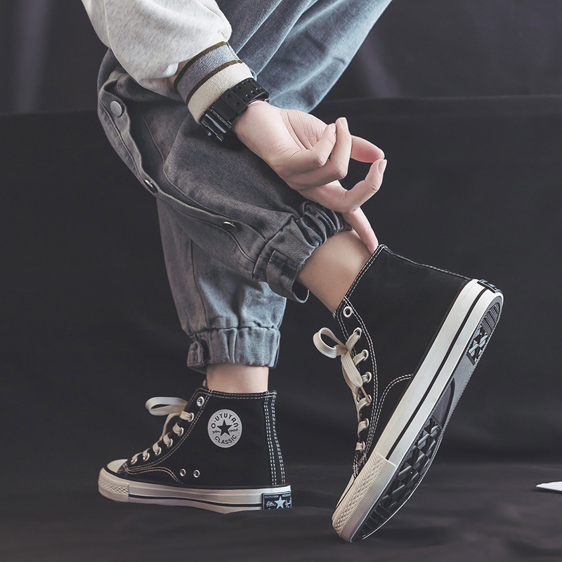 Canvas Shoes Men's High-Top Shoes Men's Trendy Casual Sneakers 2024 New Summer Couple Cloth Shoes Solid Color Vulcanized Shoes
