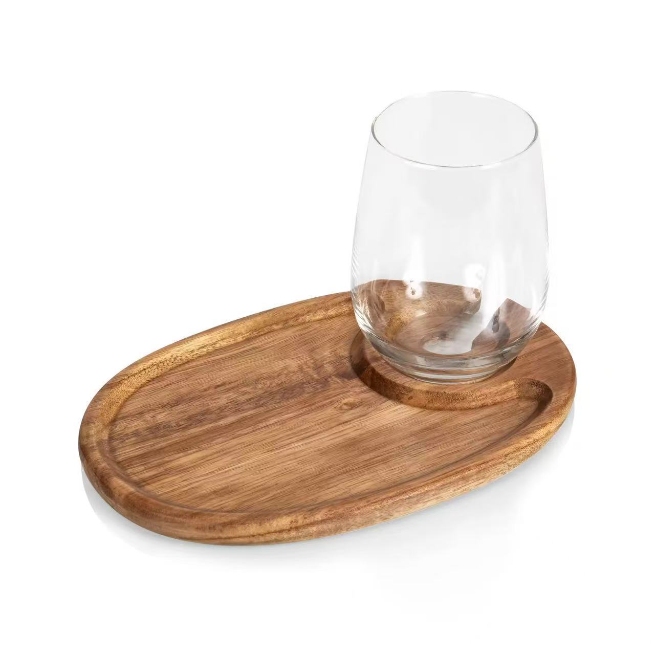 Acacia Wood Goblet Tray Party Party Steak Deli Plate Wooden Champagne Glass Steak Tray Red Wine Glass Tray