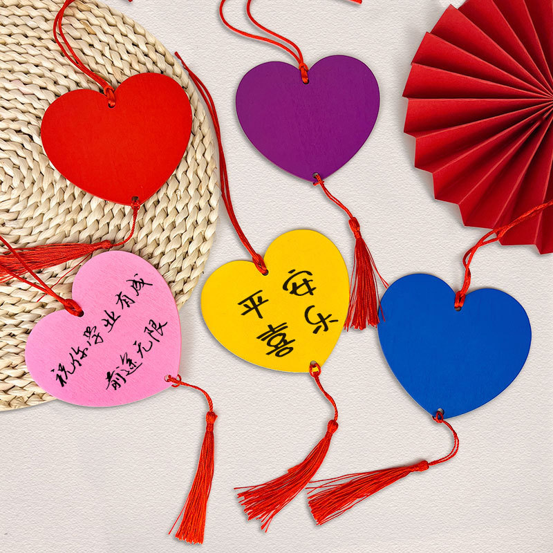 Ручные сердцевидные деревянные карточки благословений для украшения, подвесные ярлыки для живописных мест и храмов