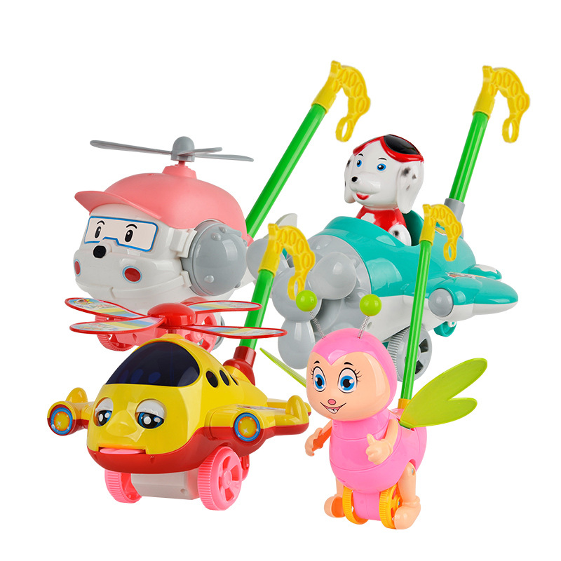 Children's toddler hand push aircraft toy push Music 1-3 years old toddler single rod Bell stroller come together to set up a stall bar