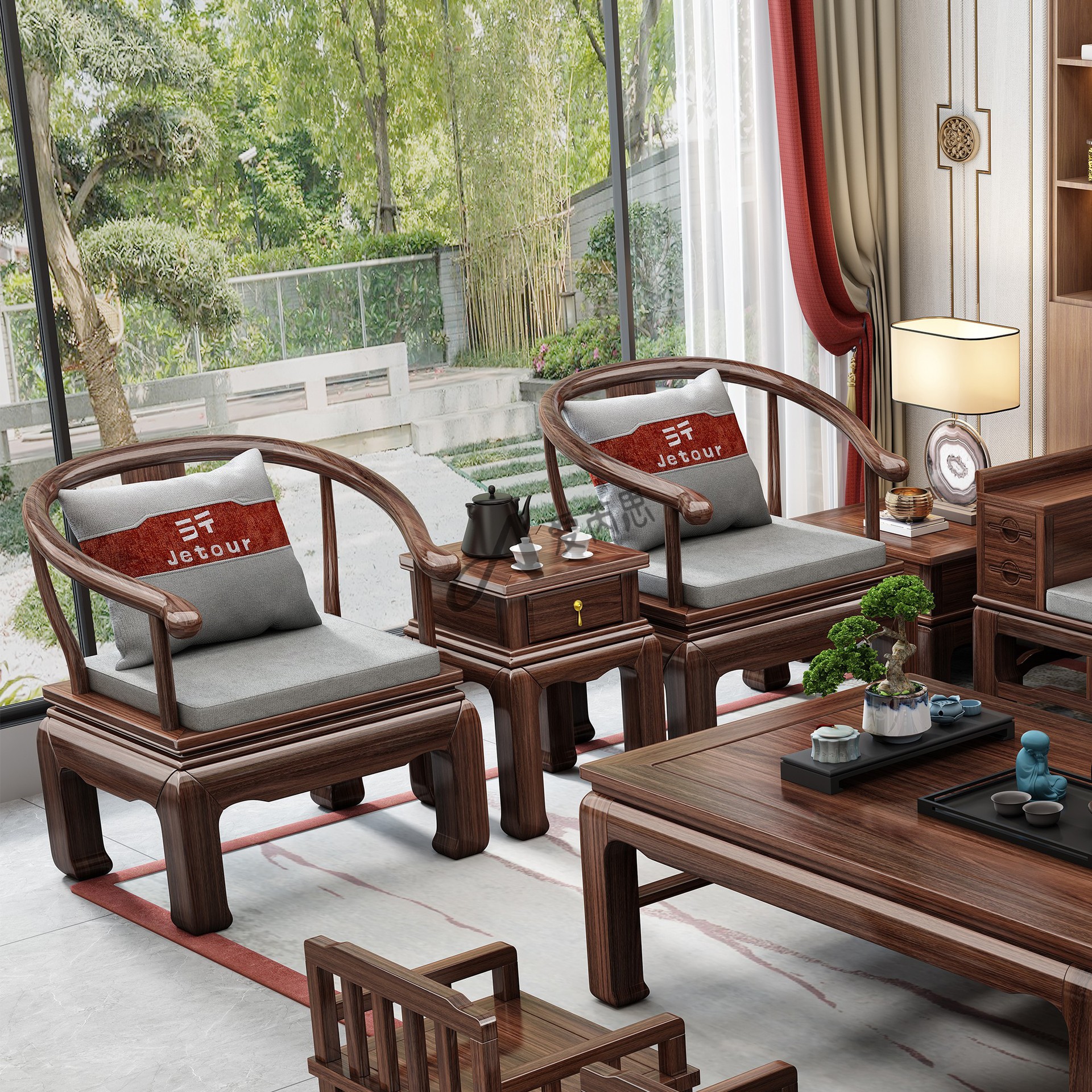 Mt Chinese-Style Ebony Solid Wood Sofa Combination Modern Simple Small Apartment Living Room Wooden Winter and Summer Dual-Use Storage Home