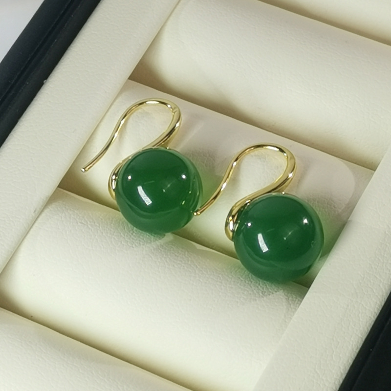 Высококачественные круглые натуральные зеленые халцедоновые серьги на крючках Joker классические зеленые халцедоновые серьги оптом
