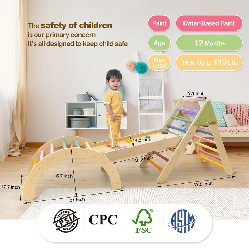 Деревянный детский складной climbing frame Indoor Горка Сенсорное оборудование Младенческая Радужная лестница Игрушка для climbing