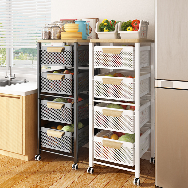 Kitchen Vegetable Storage Rack Household Floor-Standing Multi-Layer Functional Sandwich Storage Cabinet Pull Drawer Vegetable Basket Storage Rack
