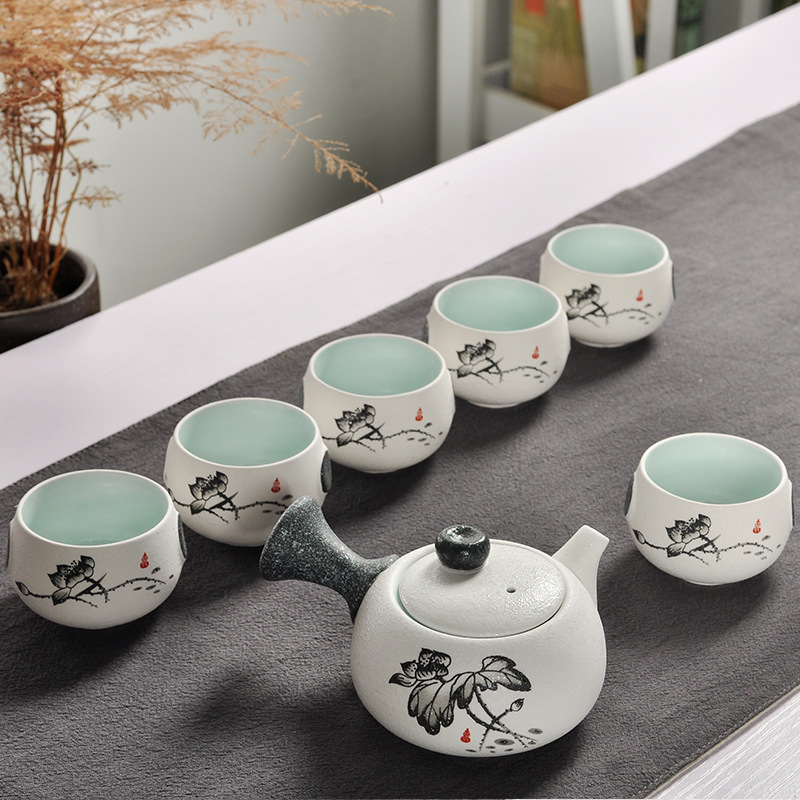 Complete set of teacup snowflake glaze tea set kung fu tea set ceramic creative small gift teapot Dehua wholesale portable