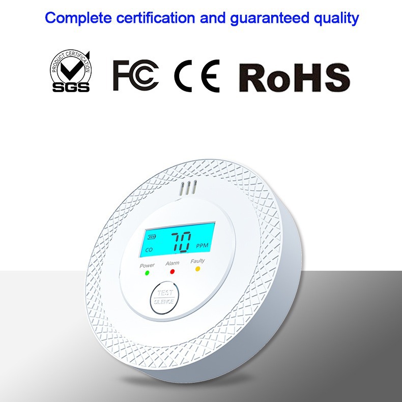 Cross-Border Hot Selling European Standard Indoor Wall-Mounted Independent Co Detector Mini Round Household Carbon Monoxide Alarm