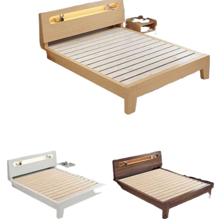 Solid Wood Bed Modern Minimalist Home Master Bedroom 1.68m m Double Bed Economical Rental Room Single Bed Frame 1.2